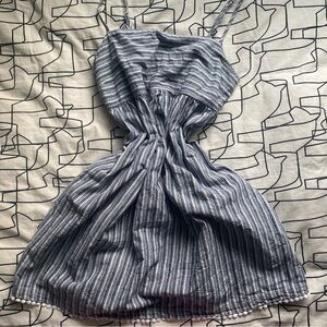 Blue and white striped mini babydoll dress with pockets
Length 25”
